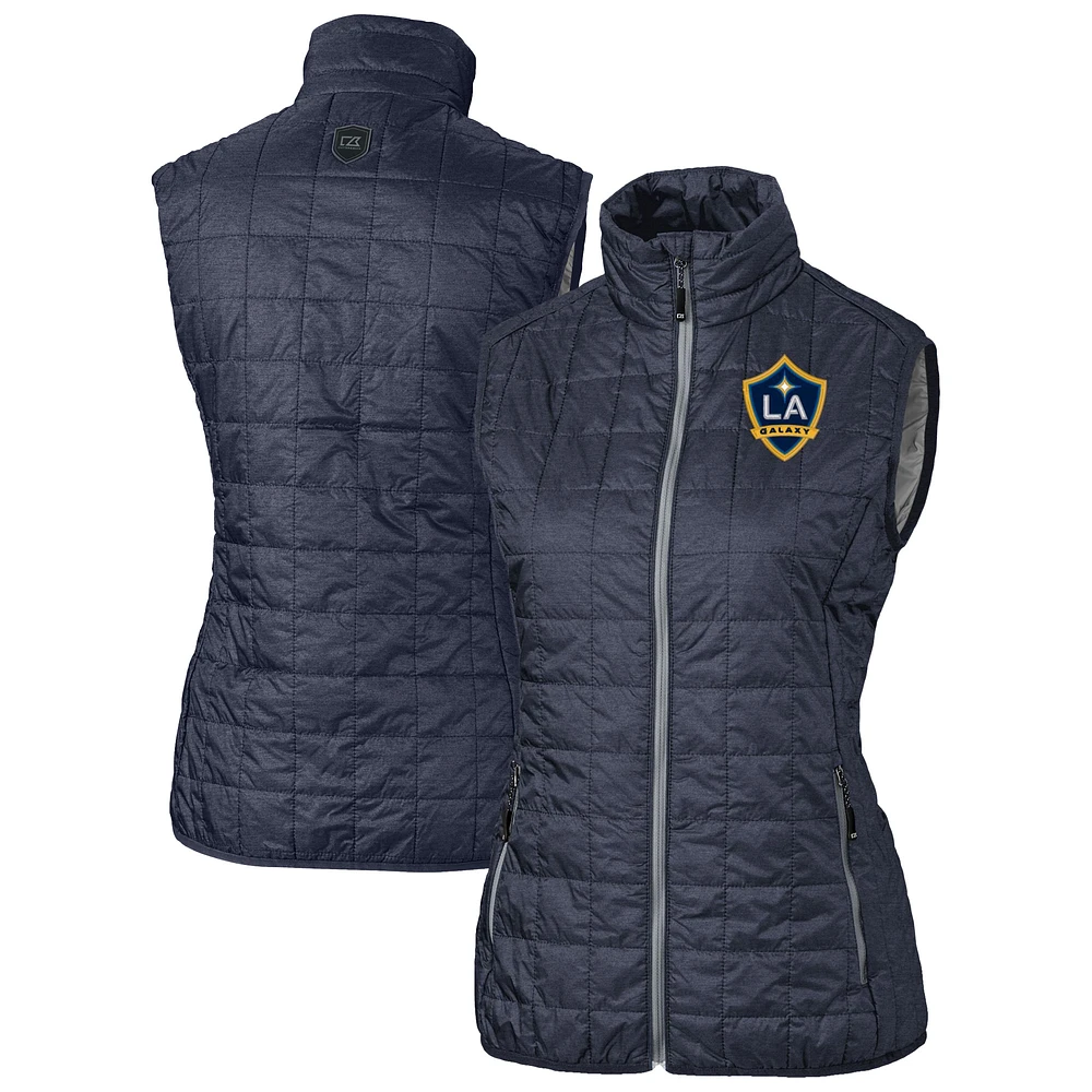 Women's Cutter & Buck Heather Black LA Galaxy Rainier PrimaLoft Eco Insulated Full-Zip Printed Puffer Vest