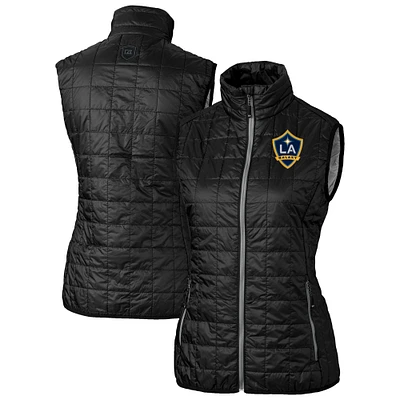 Women's Cutter & Buck Black LA Galaxy Rainier PrimaLoft Eco Insulated Full-Zip Printed Puffer Vest
