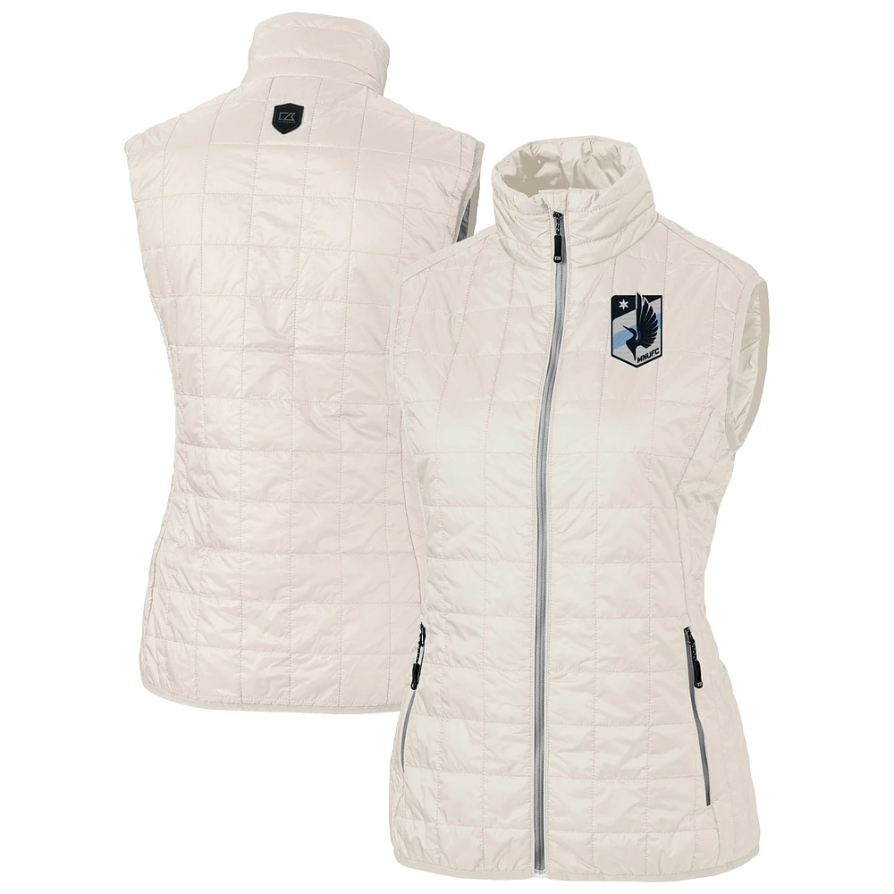 Women's Cutter & Buck Oatmeal Minnesota United FC Rainier PrimaLoft Eco Insulated Full-Zip Printed Puffer Vest