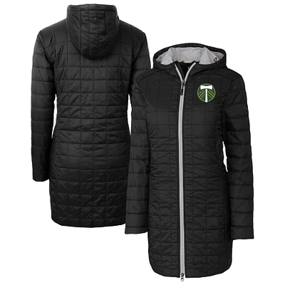 Women's Cutter & Buck Black Portland Timbers Rainier PrimaLoft® Eco Insulated Hooded Full-Zip Long Coat