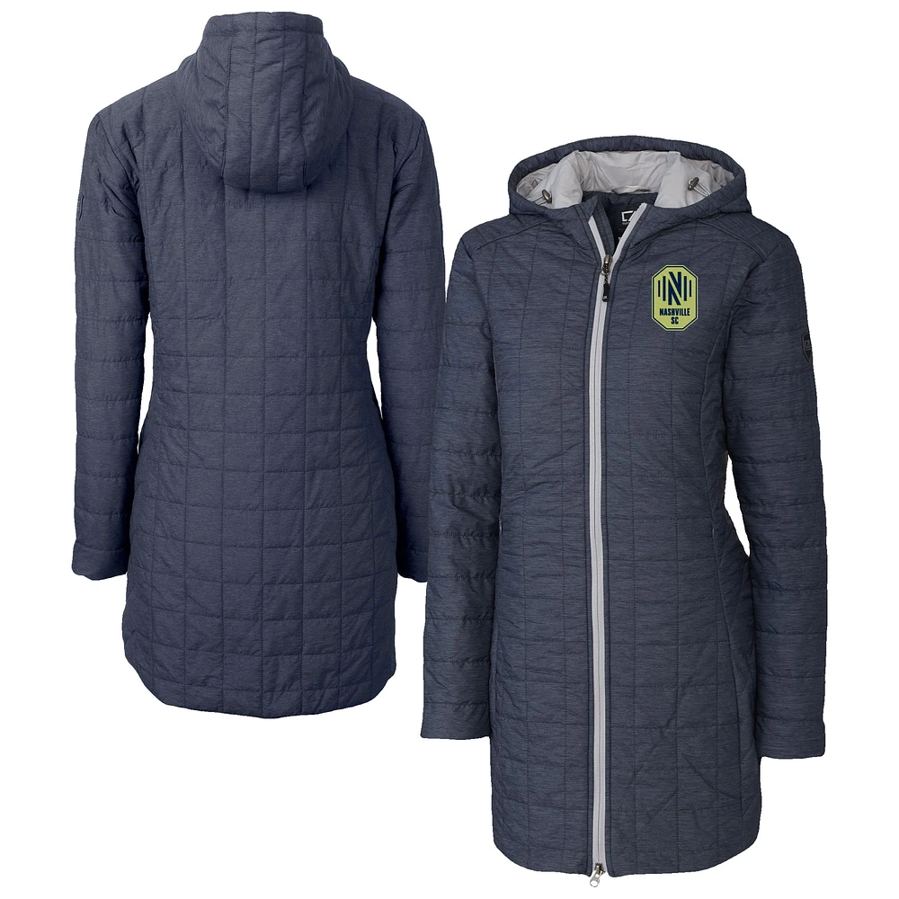 Women's Cutter & Buck Heather Navy Nashville SC Rainier PrimaLoft® Eco Insulated Hooded Full-Zip Long Coat