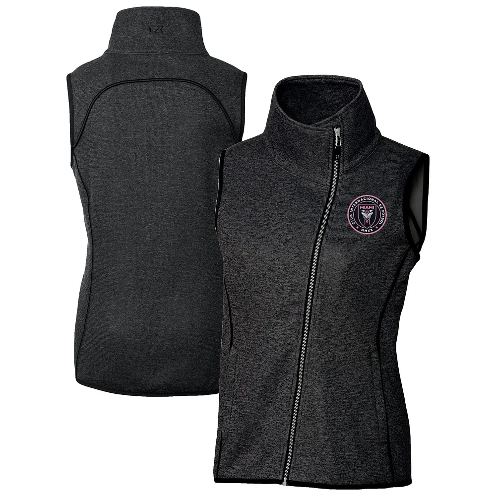 Women's Cutter & Buck Heather Inter Miami CF Mainsail Sweater-Knit Full-Zip Asymmetrical Vest