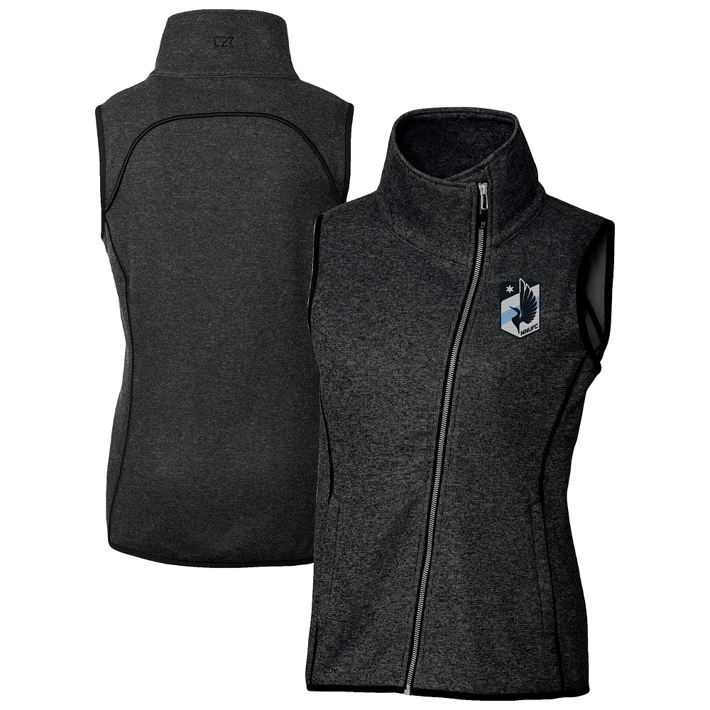 Women's Cutter & Buck Heather Minnesota United FC Mainsail Sweater-Knit Full-Zip Asymmetrical Vest