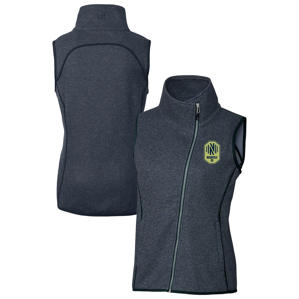 Women's Cutter & Buck Heather Navy Nashville SC Mainsail Sweater-Knit Full-Zip Asymmetrical Vest