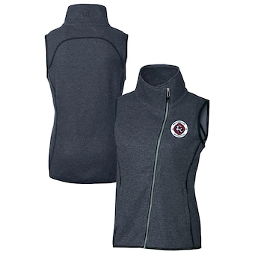Women's Cutter & Buck Heather Navy New England Revolution Mainsail Sweater-Knit Full-Zip Asymmetrical Vest