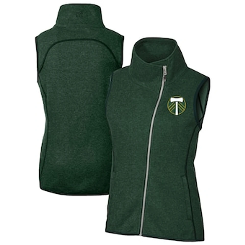 Women's Cutter & Buck Heather Portland Timbers Mainsail Sweater-Knit Full-Zip Asymmetrical Vest