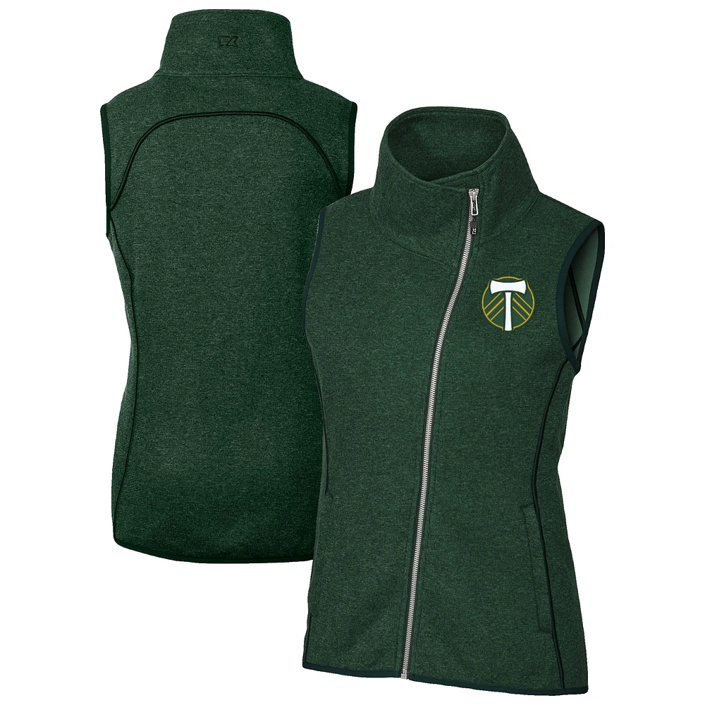 Women's Cutter & Buck Heather Portland Timbers Mainsail Sweater-Knit Full-Zip Asymmetrical Vest