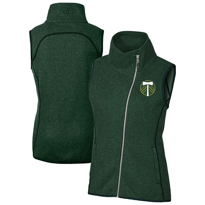 Women's Cutter & Buck Heather Portland Timbers Mainsail Sweater-Knit Full-Zip Asymmetrical Vest