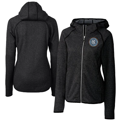Women's Cutter & Buck Heather Charcoal New York City FC Mainsail Sweater-Knit Full-Zip Jacket