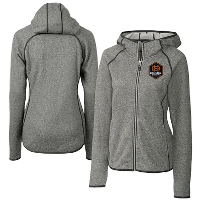 Women's Cutter & Buck Heather Gray Houston Dynamo FC Mainsail Sweater-Knit Full-Zip Jacket