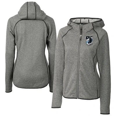 Women's Cutter & Buck Heather Gray Minnesota United FC Mainsail Sweater-Knit Full-Zip Jacket
