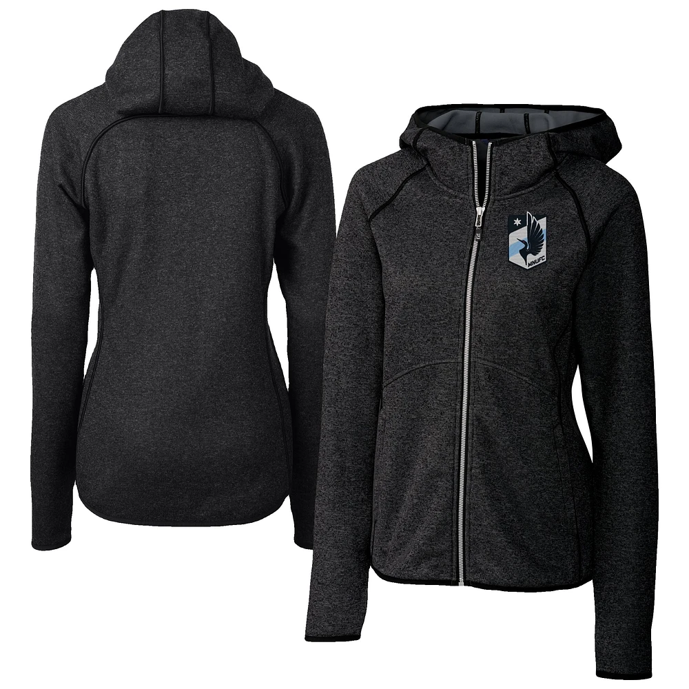 Women's Cutter & Buck Heather Charcoal Minnesota United FC Mainsail Sweater-Knit Full-Zip Jacket