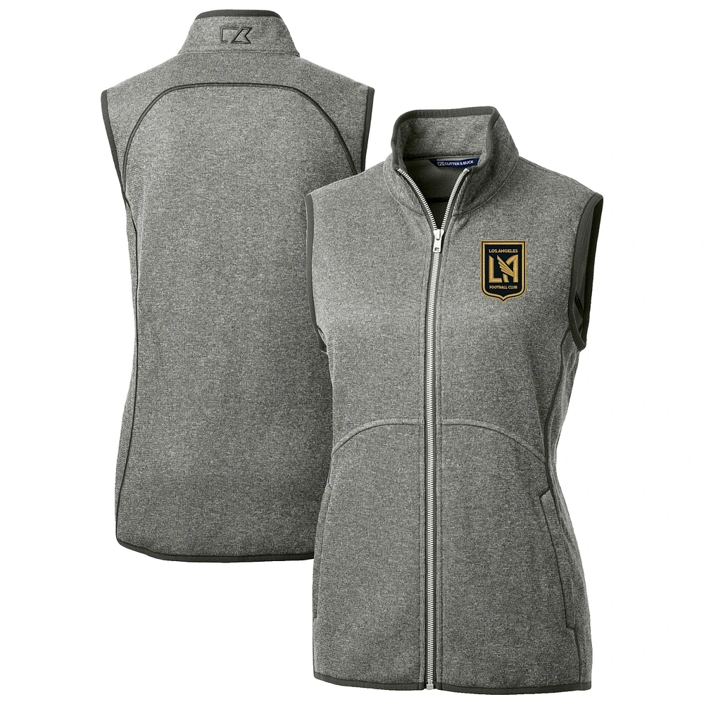 Women's Cutter & Buck Heather Gray LAFC Mainsail Sweater-Knit Full-Zip Vest