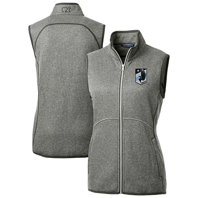 Women's Cutter & Buck Heather Gray Minnesota United FC Mainsail Sweater-Knit Full-Zip Vest