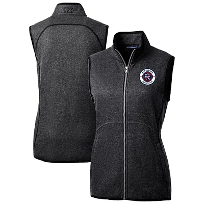 Women's Cutter & Buck Heather Charcoal New England Revolution Mainsail Sweater-Knit Full-Zip Vest