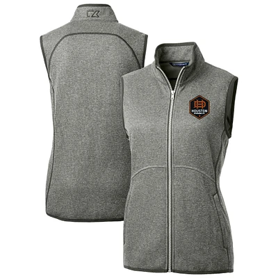 Women's Cutter & Buck Heather Gray Houston Dynamo FC Mainsail Sweater-Knit Full-Zip Vest