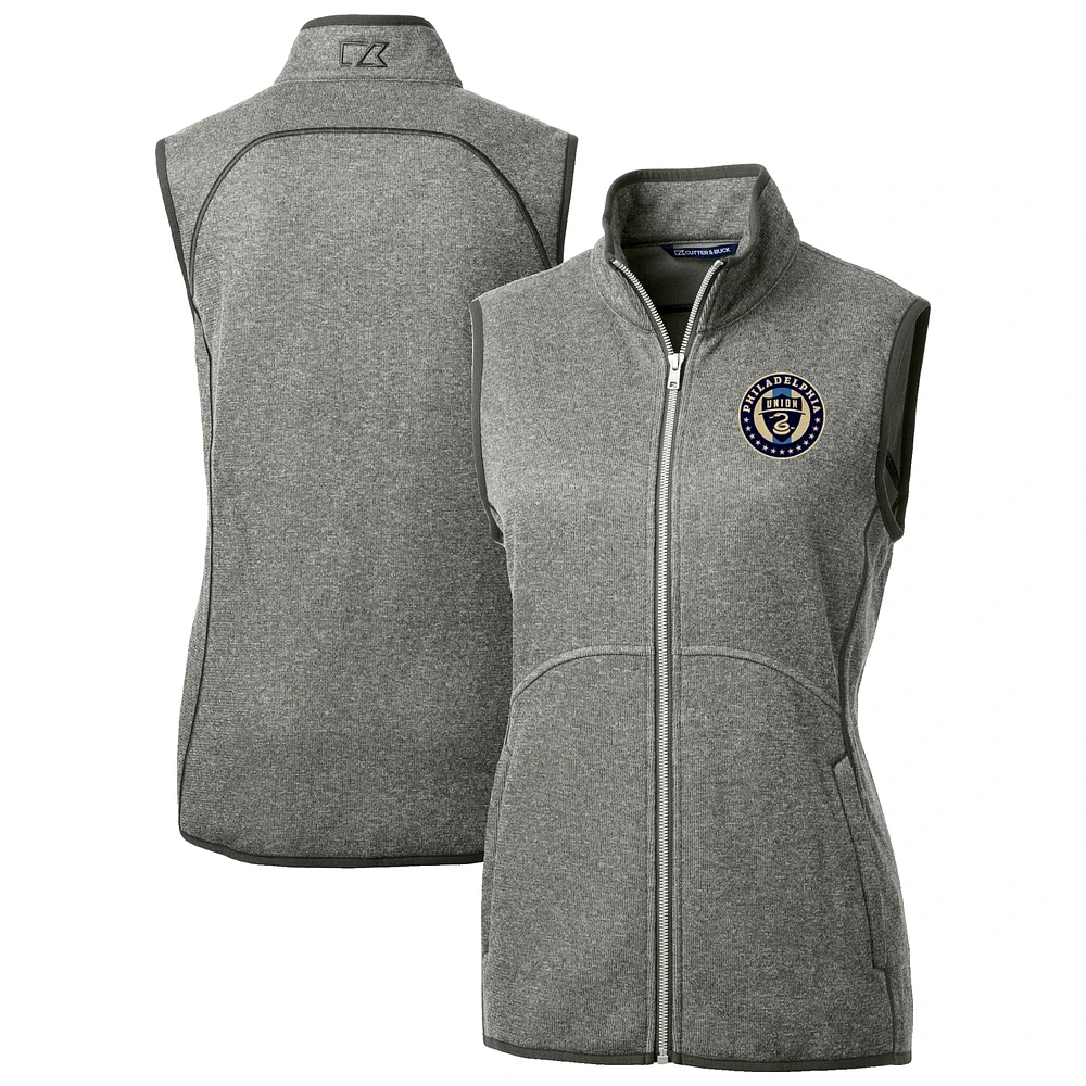 Women's Cutter & Buck Heather Gray Philadelphia Union Mainsail Sweater-Knit Full-Zip Vest
