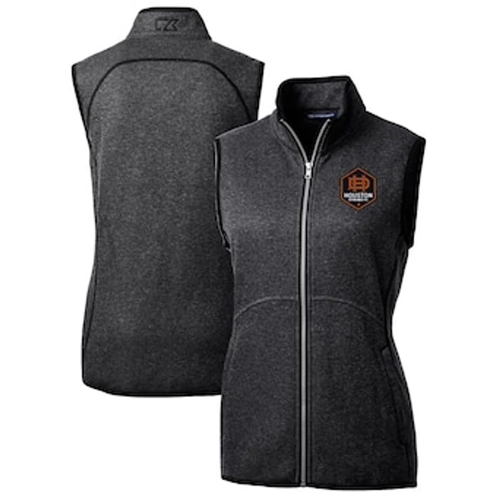 Women's Cutter & Buck Heather Charcoal Houston Dynamo FC Mainsail Sweater-Knit Full-Zip Vest