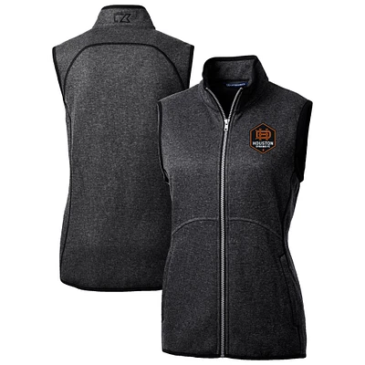 Women's Cutter & Buck Heather Charcoal Houston Dynamo FC Mainsail Sweater-Knit Full-Zip Vest