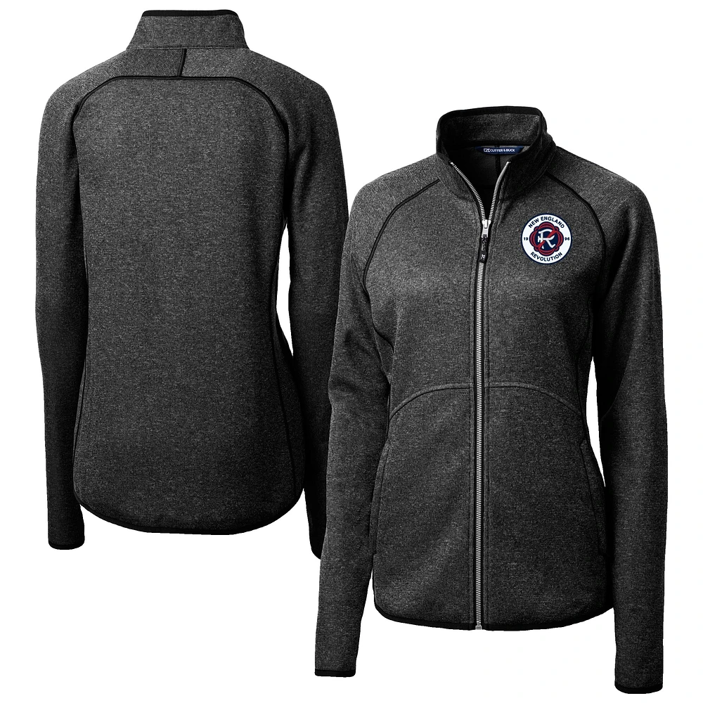 Women's Cutter & Buck Heather Charcoal New England Revolution Mainsail Sweater-Knit Raglan Full-Zip Jacket