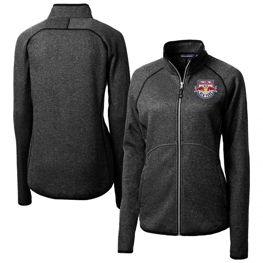 Women's Cutter & Buck Heather Charcoal New York Red Bulls Mainsail Sweater-Knit Raglan Full-Zip Jacket
