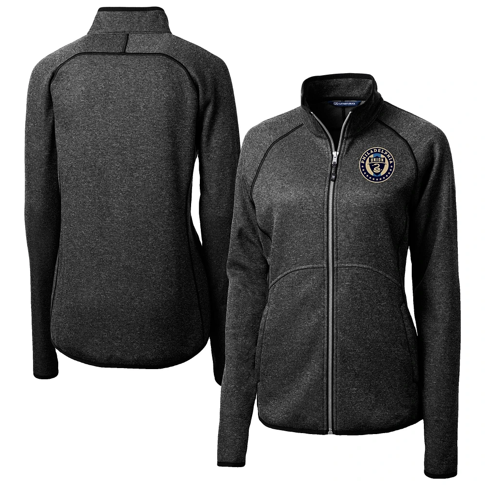 Women's Cutter & Buck Heather Charcoal Philadelphia Union Mainsail Sweater-Knit Raglan Full-Zip Jacket