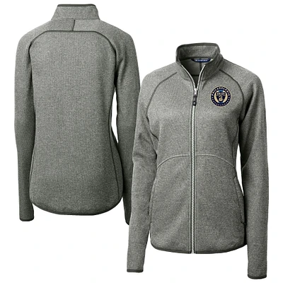 Women's Cutter & Buck Heather Gray Philadelphia Union Mainsail Sweater-Knit Raglan Full-Zip Jacket