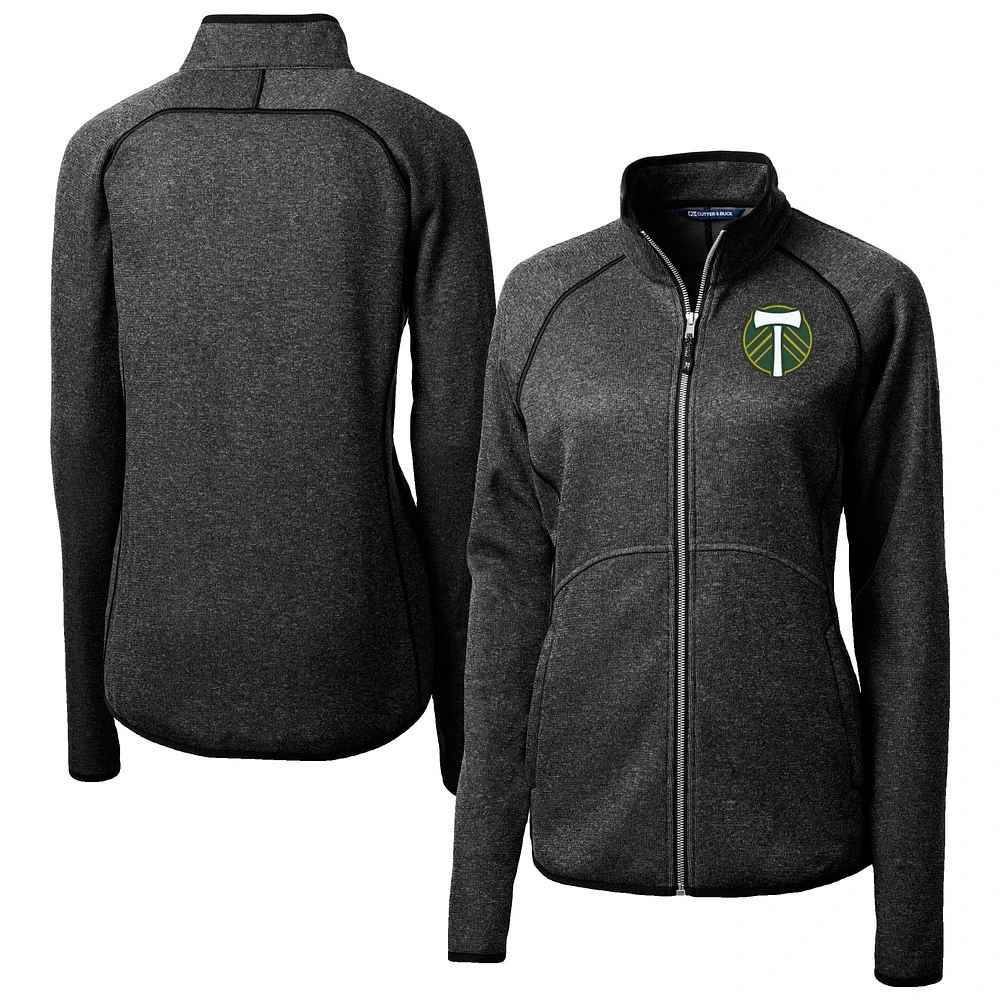 Women's Cutter & Buck Heather Charcoal Portland Timbers Mainsail Sweater-Knit Raglan Full-Zip Jacket