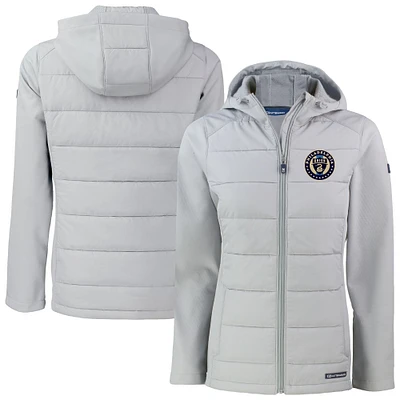 Women's Cutter & Buck Gray Philadelphia Union Evoke Hybrid Eco Softshell Recycled Full Zip Hooded Jacket