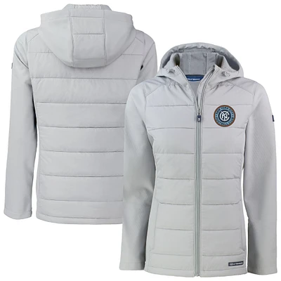 Women's Cutter & Buck Gray New York City FC Evoke Hybrid Eco Softshell Recycled Full Zip Hooded Jacket