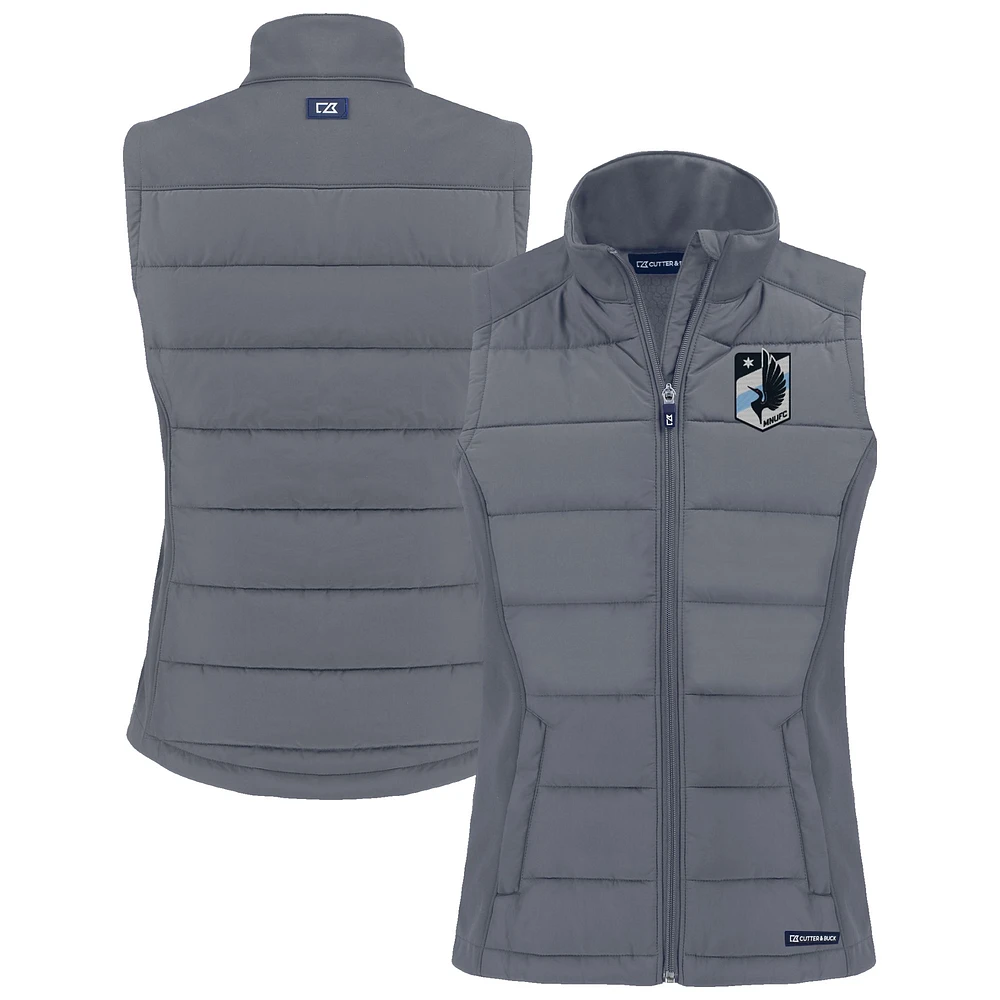 Women's Cutter & Buck Gray Minnesota United FC Evoke Hybrid Eco Softshell Recycled Full-Zip Vest