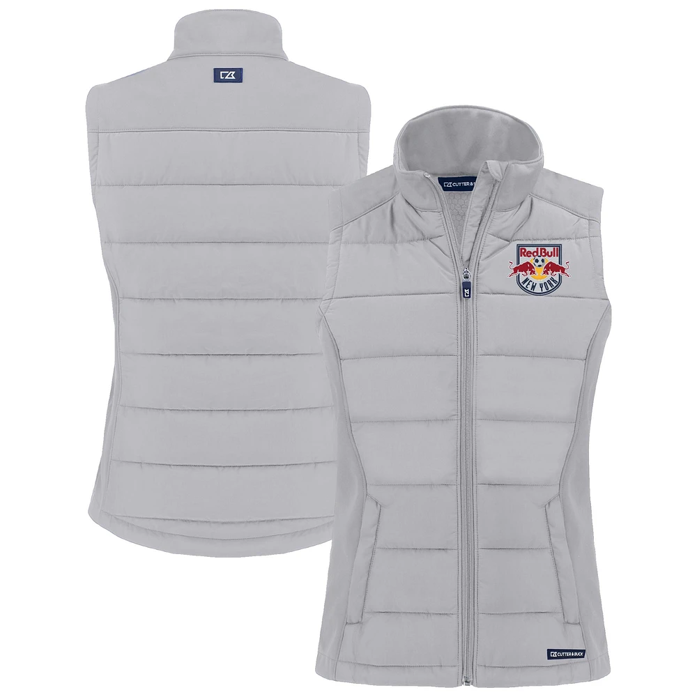 Women's Cutter & Buck Gray New York Red Bulls Evoke Hybrid Eco Softshell Recycled Full-Zip Vest