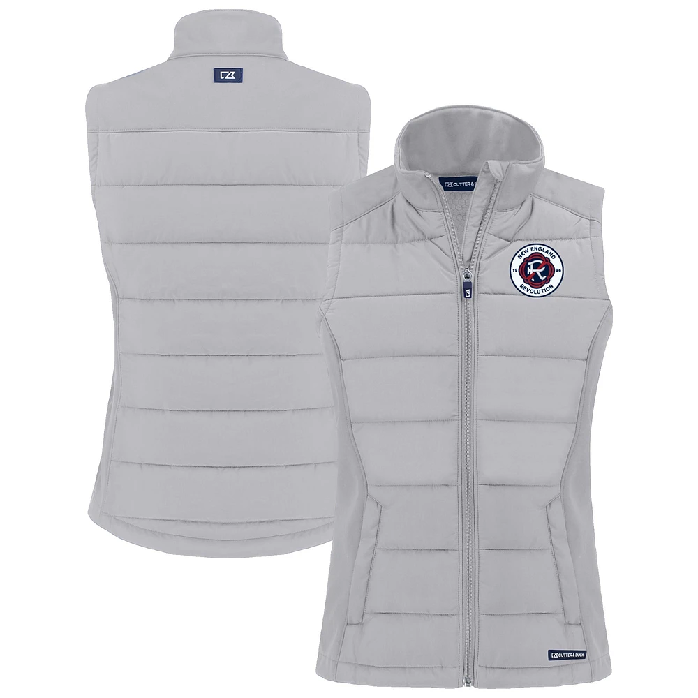 Women's Cutter & Buck Gray New England Revolution Evoke Hybrid Eco Softshell Recycled Full-Zip Vest
