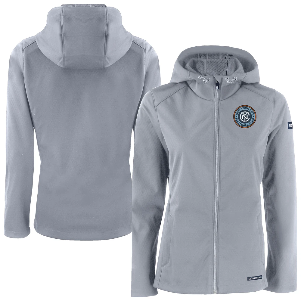 Women's Cutter & Buck Gray New York City FC Evoke Eco Softshell Recycled Full-Zip Jacket