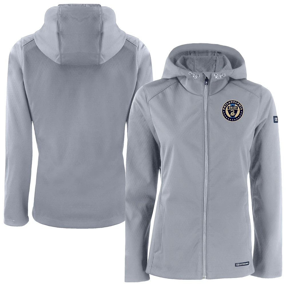 Women's Cutter & Buck Gray Philadelphia Union Evoke Eco Softshell Recycled Full-Zip Jacket