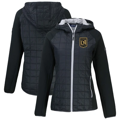Women's Cutter & Buck  Black LAFC Rainier Primaloft Eco Raglan Full-Zip Hybrid Hooded Jacket