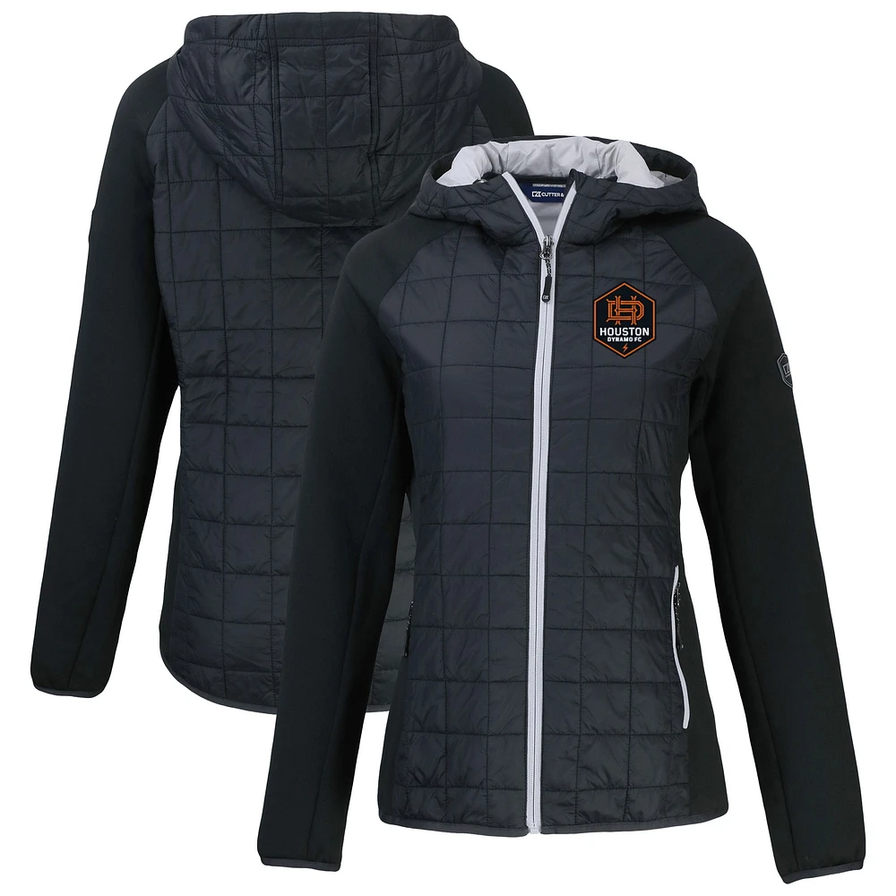 Women's Cutter & Buck Black Houston Dynamo FC Rainier Primaloft Eco Raglan Full-Zip Hybrid Hooded Jacket