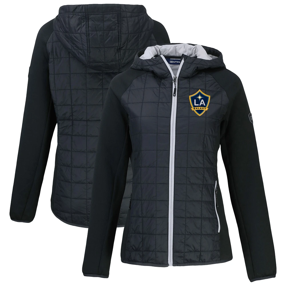 Women's Cutter & Buck Black LA Galaxy Rainier Primaloft Eco Raglan Full-Zip Hybrid Hooded Jacket