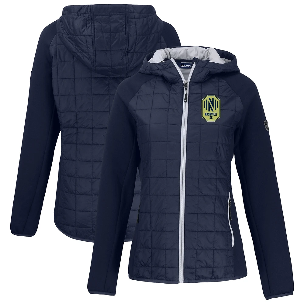 Women's Cutter & Buck Navy Nashville SC Rainier Primaloft Eco Raglan Full-Zip Hybrid Hooded Jacket