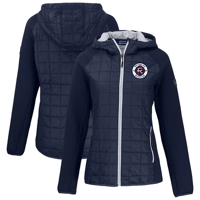 Women's Cutter & Buck Navy New England Revolution Rainier Primaloft Eco Raglan Full-Zip Hybrid Hooded Jacket