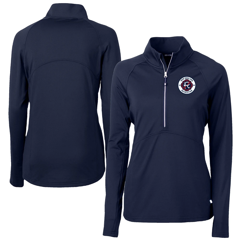 Women's Cutter & Buck Navy New England Revolution Adapt Eco Knit Stretch Recycled Half-Zip Top