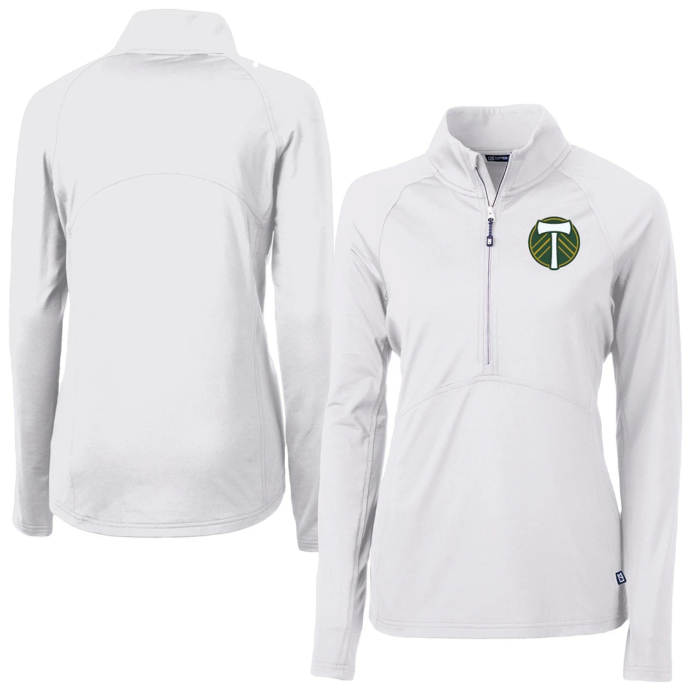 Women's Cutter & Buck White Portland Timbers Adapt Eco Knit Stretch Recycled Half-Zip Top