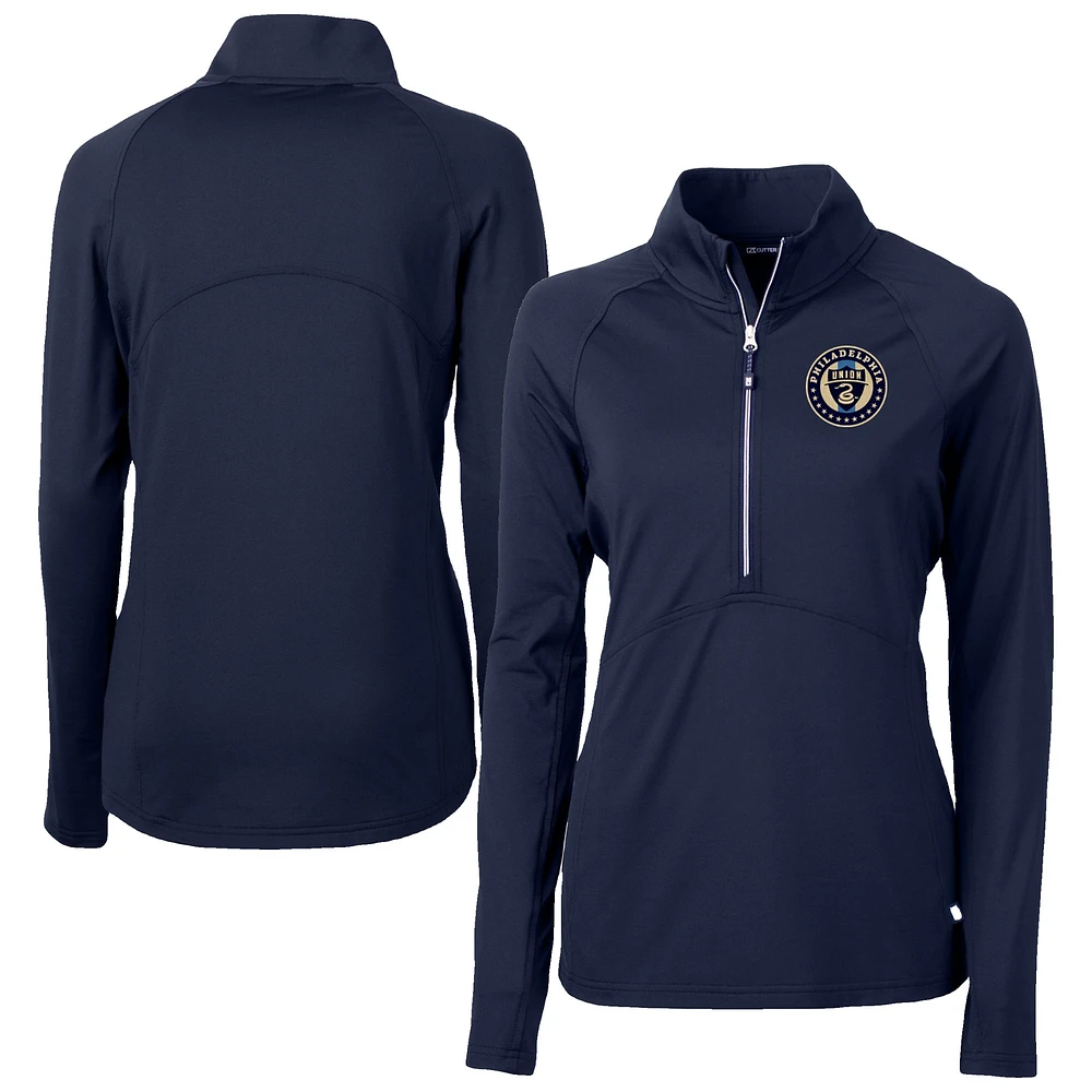 Women's Cutter & Buck Navy Philadelphia Union Adapt Eco Knit Stretch Recycled Half-Zip Top