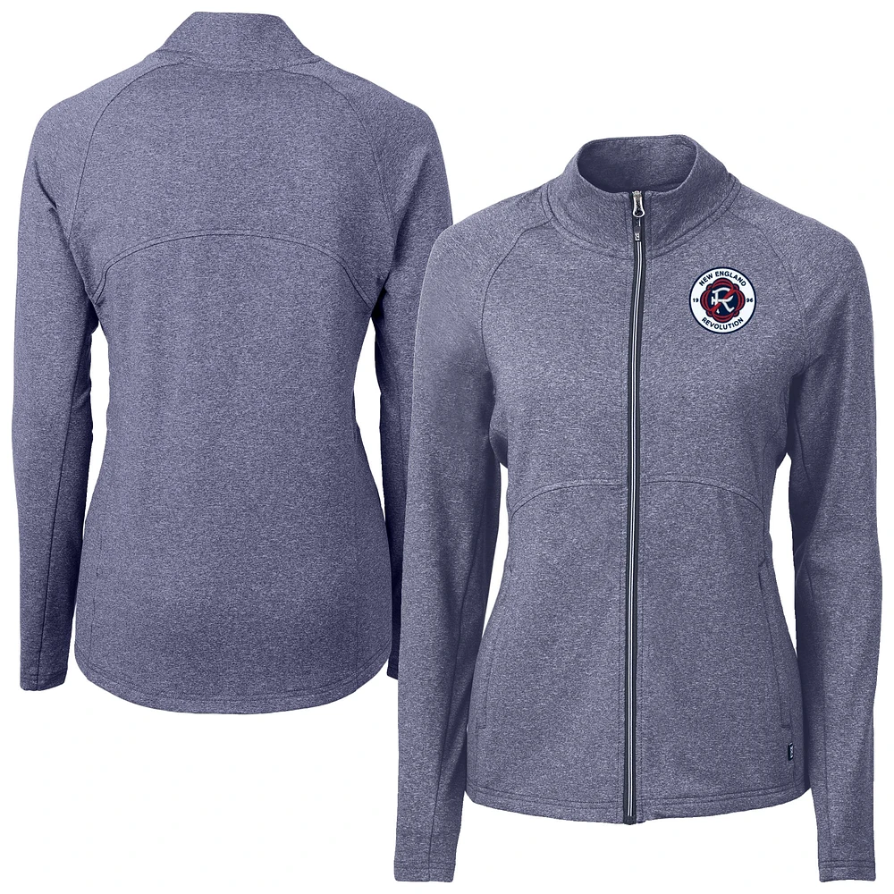 Women's Cutter & Buck Heather Navy New England Revolution Adapt Eco Knit Hybrid Recycled Raglan Full-Zip Jacket