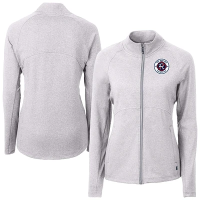 Women's Cutter & Buck Heather Gray New England Revolution Adapt Eco Knit Hybrid Recycled Raglan Full-Zip Jacket