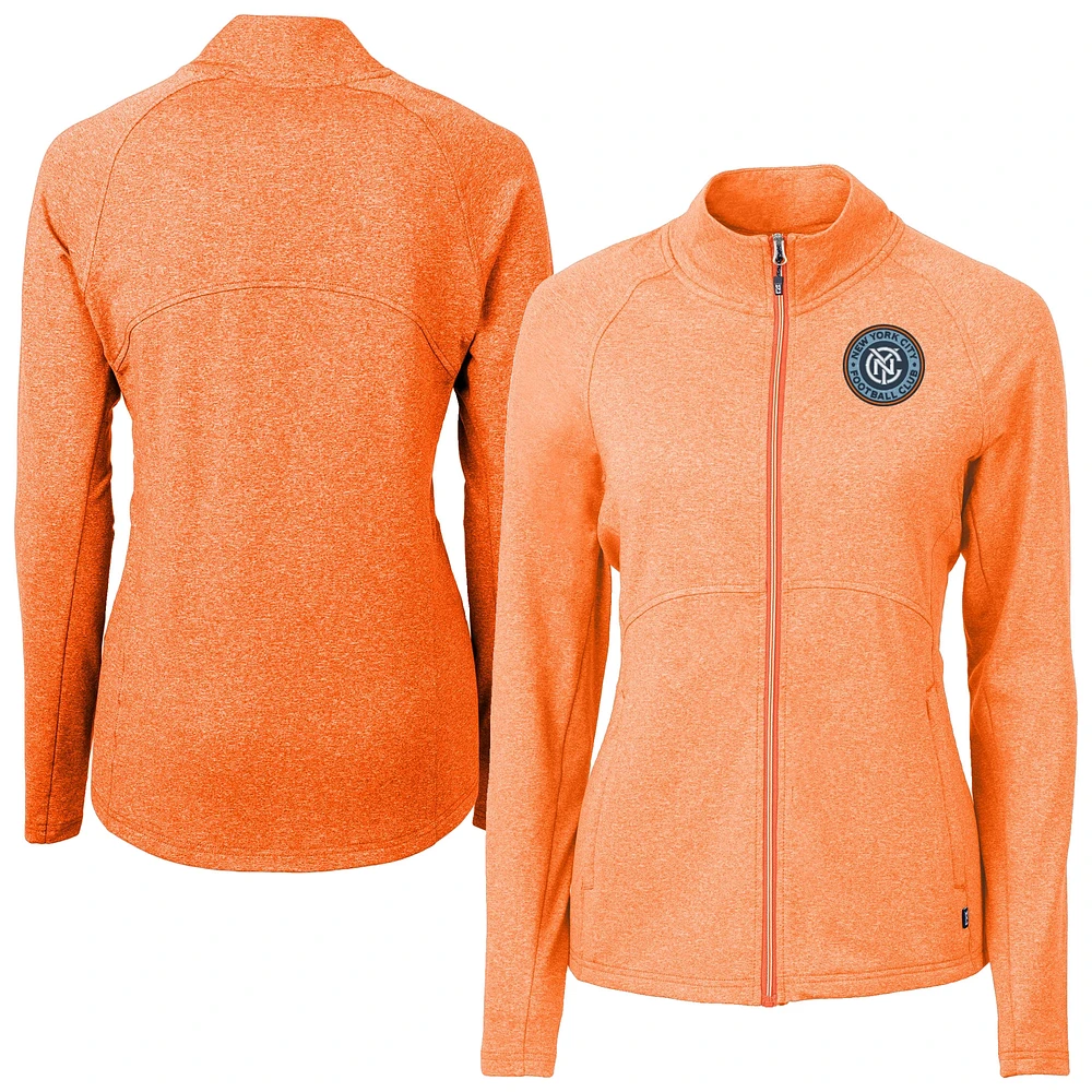 Women's Cutter & Buck Heather New York City FC Adapt Eco Knit Hybrid Recycled Raglan Full-Zip Jacket