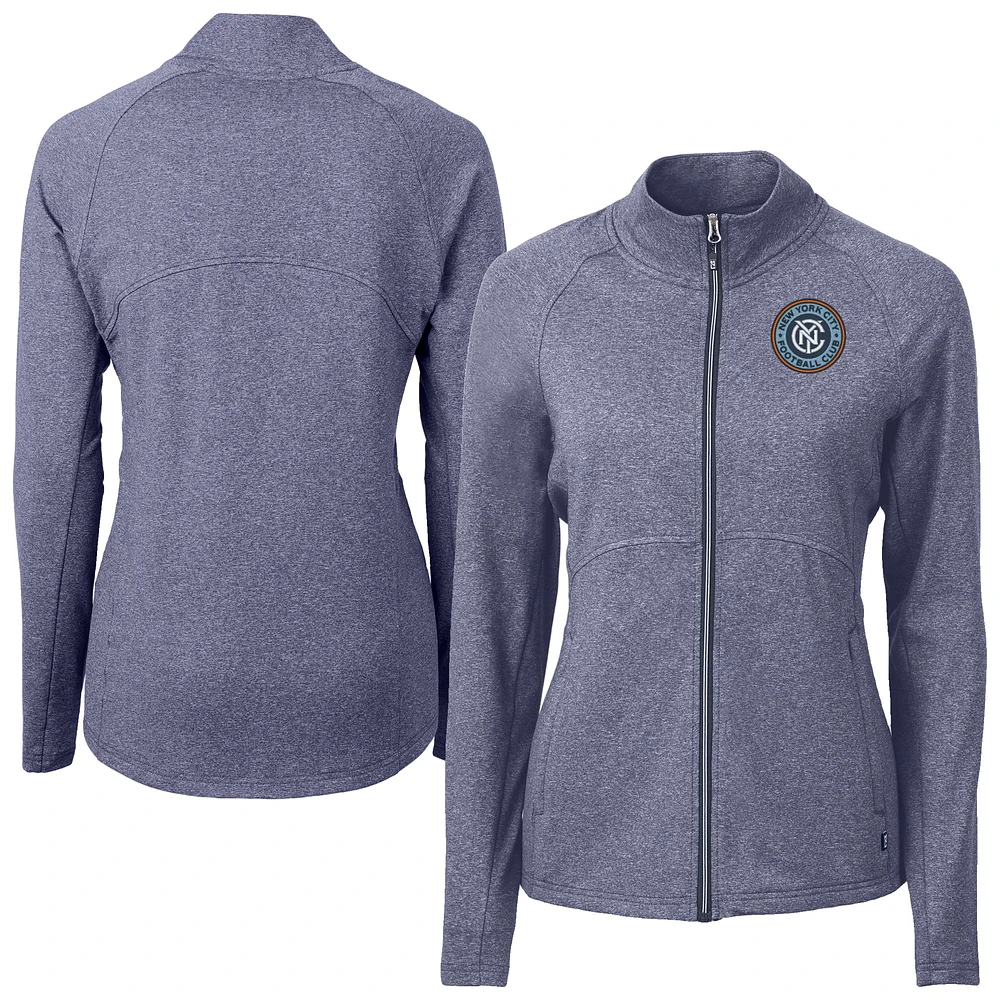 Women's Cutter & Buck Heather Navy New York City FC Adapt Eco Knit Hybrid Recycled Raglan Full-Zip Jacket