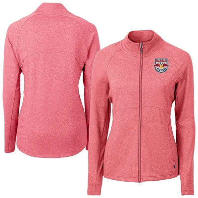 Women's Cutter & Buck Heather Red New York Bulls Adapt Eco Knit Hybrid Recycled Raglan Full-Zip Jacket
