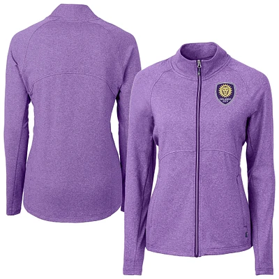 Women's Cutter & Buck Heather Orlando City SC Adapt Eco Knit Hybrid Recycled Raglan Full-Zip Jacket