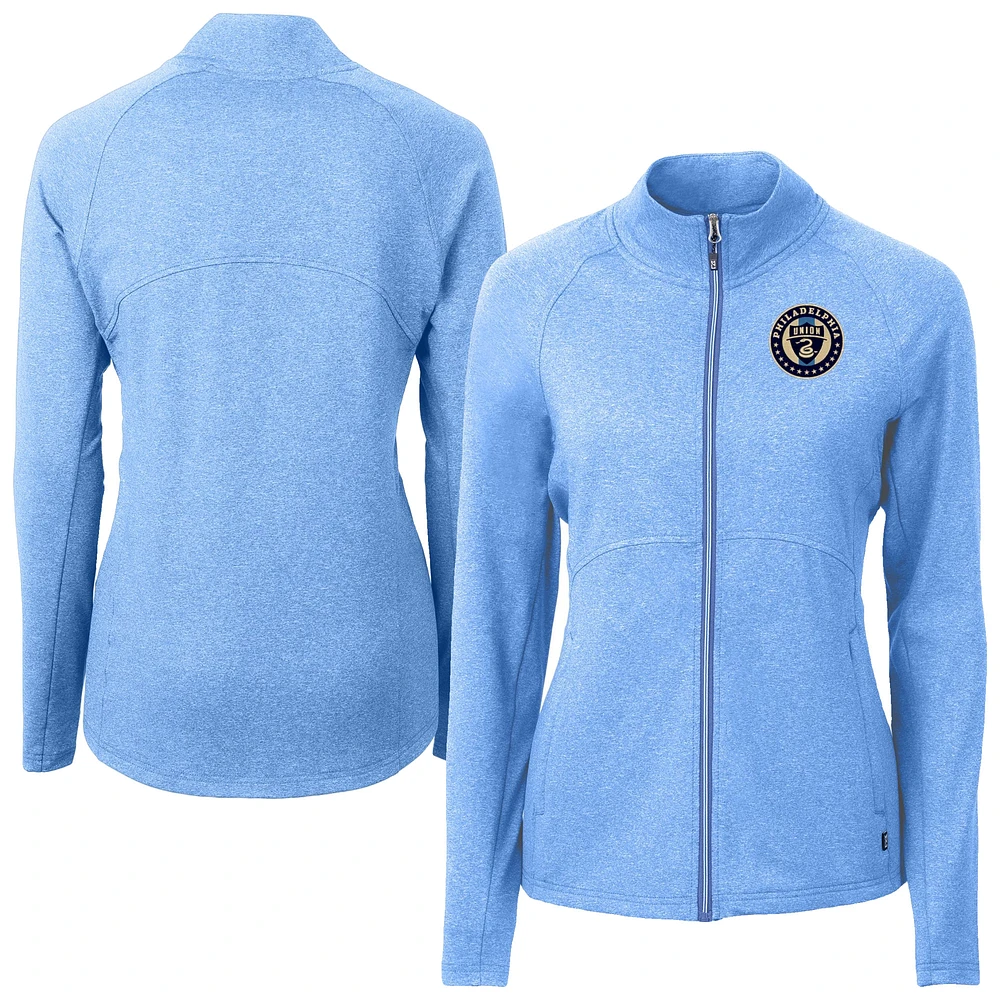 Women's Cutter & Buck Heather Powder Blue Philadelphia Union Adapt Eco Knit Hybrid Recycled Raglan Full-Zip Jacket